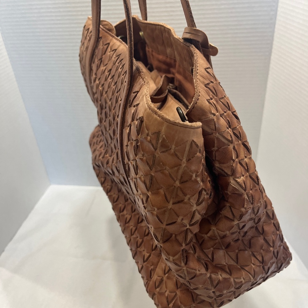 Valentina Tan Leather Basket Weave Hobo Bag - Picture 11 of 14
